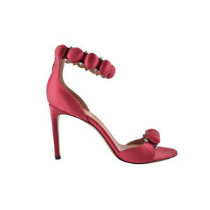 Alaia Bombe 90mm Red Amarante Satin Studded Ankle Strap Sandal Heel Pump Shoe 38